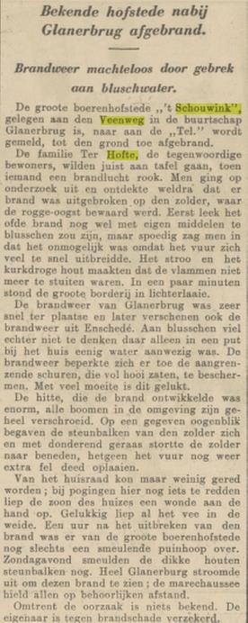 Veenweg brand boerderij 't Schouwink van Fam. ter Hofte krantenbericht 18-9-1934.jpg