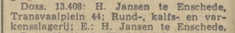 Transvaalplein 44 slagerij H. Jansen krantenbericht Tubantia 23-5-1942.jpg