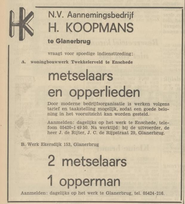 Ekersdijk 153 N.V. Aannemingsbedrijf H. Koopmans telf. 05424-216 advertentie Tubantia 29-3-1966.jpg