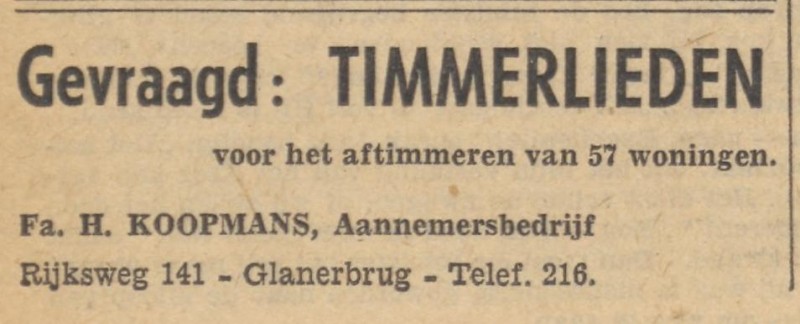 Rijksweg 141 Aannemersbedrijf Fa. H. Koopmans advertentie Tubantia 8-7-1957.jpg