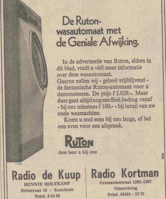 Gronausestraat 1285-1287 Radio Kortman advertentie Tubantia 19-3-1969.jpg