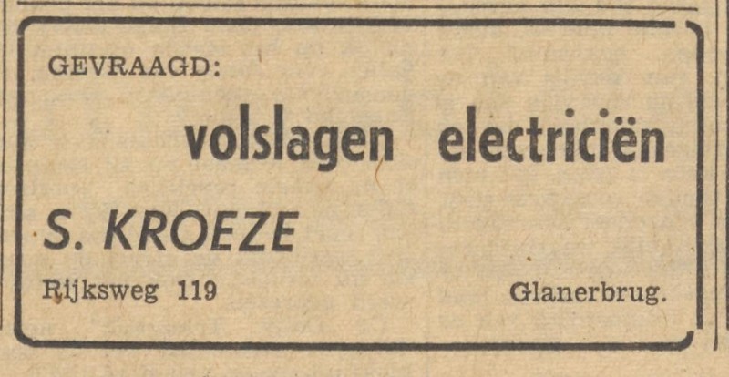 Rijksweg 119 S. Kroeze advertentie Tubantia 10-3-1960.jpg