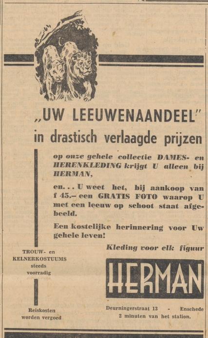 Deurningerstraat 13a Herman kledingzaak advertentie Tubantia 8-1-1960.jpg