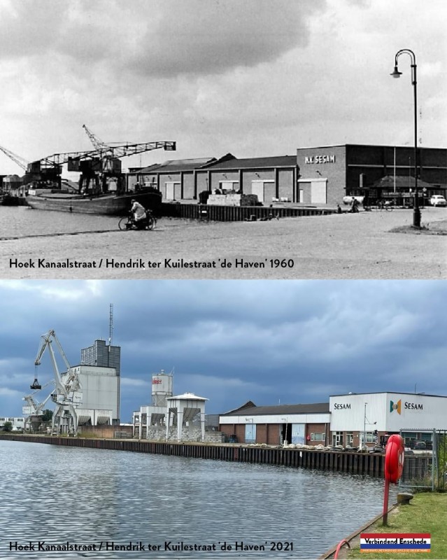 Sesamstraat 1 Kanaalstraat hoek Hendrik ter Kuilestraat de Haven N.V. Sesam 1960 en 2021.jpg