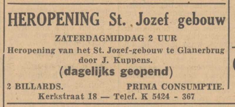 Kerkstraat 18 St. Jozef gebouw J. Kuppens advertentie Tubantia 12-8-1948.jpg