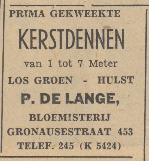 Gronausestraat 453 Bloemisterij P. de Lange advertentie Tubantia 13-12-1951.jpg