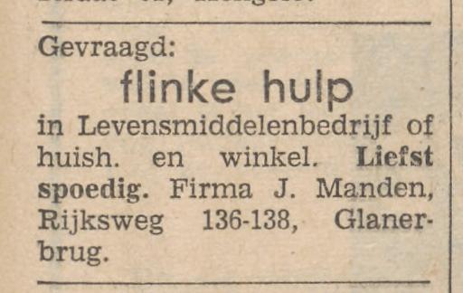 Rijksweg 136-138 Levensmiddelenbedrijf Fa. J. Manden advertentie Tubantia 18-12-1963.jpg
