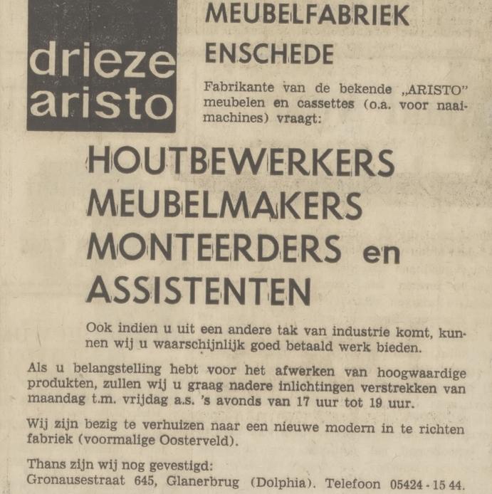 Gronausestraat 645 Meubelfabriek Drieze advertentie Tubantia 25-2-1970.jpg