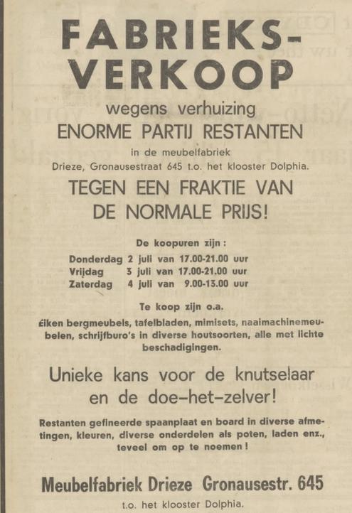 Gronausestraat 645 Meubelfabriek Drieze advertentie Tubantia 2-7-1970.jpg