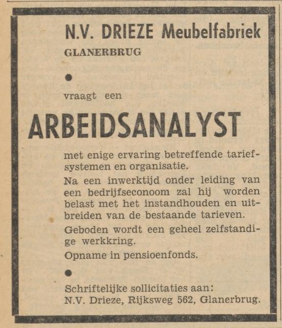 Rijksweg 562 N.V. Drieze Meubelfabriek advertentie Tubantia 16-2-1962.jpg