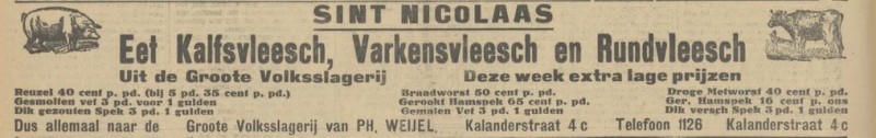 Kalanderstraat 4c Volksslagerij Weijel Sinterklaasadvertentie Tubantia 1-12-1930.jpg