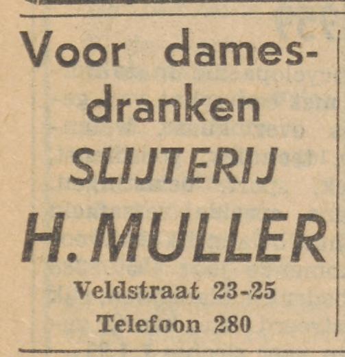 Veldstraat 23-25 slijterij H. Muller advertentie Tubantia 22-12-1958.jpg