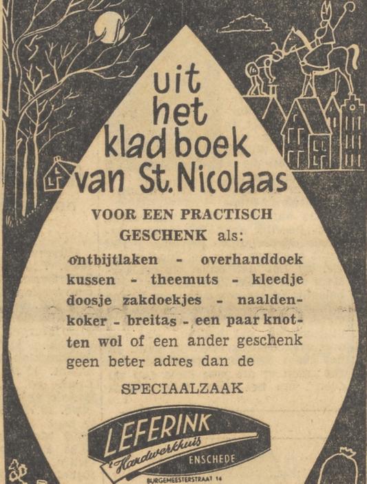 Burgemeesterstraat 14 Handwerkhuis Leferink sinterklaasadvertentie Tubantia 2-12-1959.jpg