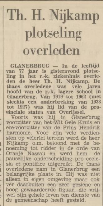 Glanerbrug Th.H. Nijkamp Hoofd R.K. lagere school overleden. krantenbericht Tubantia 4-1-1968.jpg