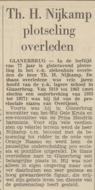 Glanerbrug Th.H. Nijkamp Hoofd R.K. lagere school overleden. krantenbericht Tubantia 4-1-1968.jpg