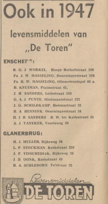 Kerkstraat 69 kruidenierswinkel J.H. Oonk advertentie Tubantia 4-1-1947.jpg