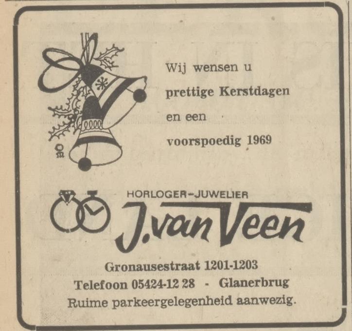 Gronausestraat 1201-1203 Juwelier J. van Veen kerstadvertentie Tubantia 24-12-1968.jpg