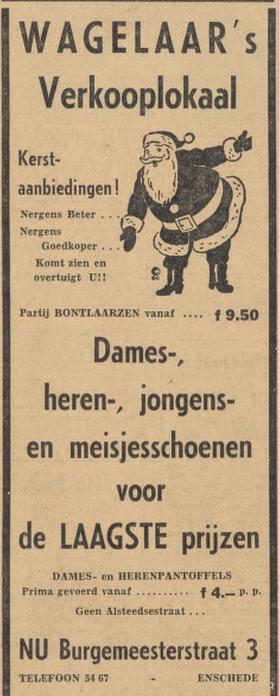 Burgemeesterstraat 3 Wagelaar kerstadvertentie Tubantia 18-12-1962.jpg