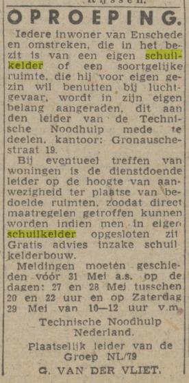 Gronausestraat 19 Technische Noodhulp krantenbericht schuilkelder Twentsch nieuwsblad 25-5-1943.jpg