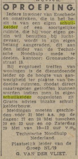 Gronausestraat 19 Technische Noodhulp krantenbericht schuilkelder Twentsch nieuwsblad 25-5-1943.jpg