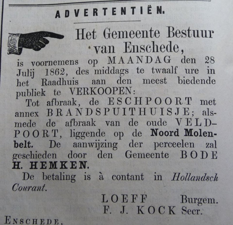 Veldpoort en Eschpoort afbraak advertentie 28-7-1862.jpg