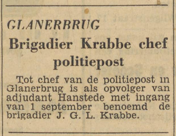 J.G.L. Krabbe chef politiepost Glanerbrug Krantenbericht Tubantia 1-9-1956.jpg