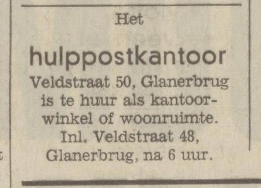 Veldstraat 50 hulppostkantoor Glanerbrug krantenbericht Tubantia 15-1-1971.jpg