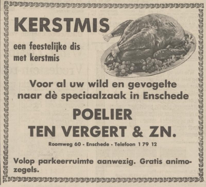 Roomweg 60 Poelier ten Vergert & Zn kerstadvertentie Tubantia 20-12-1973.jpg