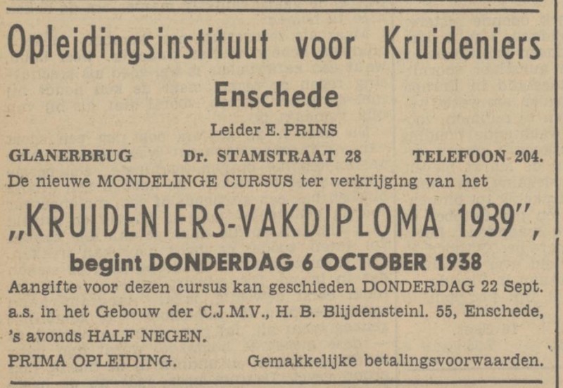 Dr. Stamstraat 28 E. Prins advertentie Tubantia 20-9-1938.jpg