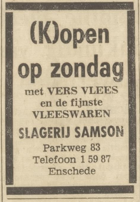 Parkweg 83 slagerij Samson advertentie Tubantia 8-2-1969.jpg