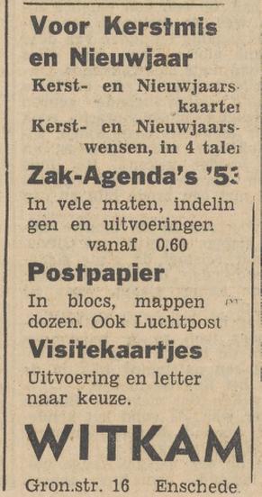 Gronausestraat 16 Witkam kerstadvertentie Tubantia 16-12-1952.jpg