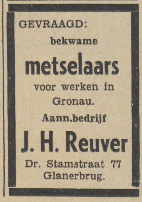 Dr. Stamstraat 77 Aannemersbedrijf J.H. Reuver advertentie Tubantia 3-5-1960.jpg