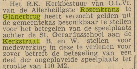 Kerkstraat Glanerbrug O.L. Vr. v.d. Allerheiligste Rozenkrans krantenbericht Tubantia 11-4-1949.jpg