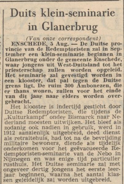 Rijksweg 2 seminarie klooster Redemptoristen krantenbericht Voilkskrant 6-3-1953.jpg
