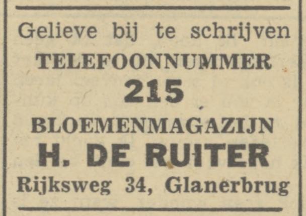 Rijksweg 34 Bloemenmagazijn H. de Ruiter advertentie Tubantia 4-12-1946.jpg