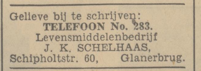 Schipholtstraat 60 levensmiddelenbedrijf J.K. Schelhaas advertentie Tubantia 14-11-1936.jpg