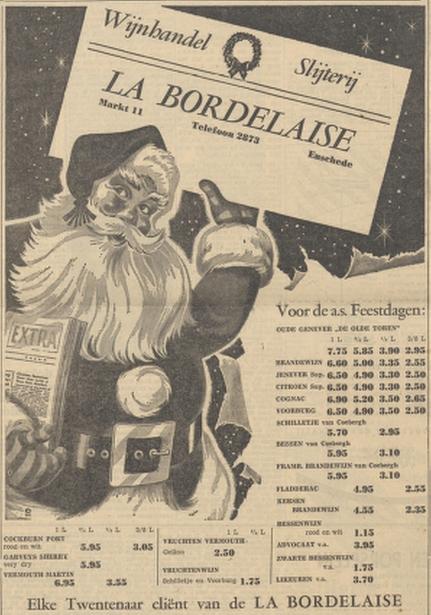 Markt 11 wijnhandel slijterij La Bordelaise kerstadvertentie Tubantia 21-12-1954.jpg
