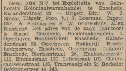 Transvaalplein 2 Seinhorst's Koloniale warenhandel krantenbericht Tubantia 14-5-1936.jpg