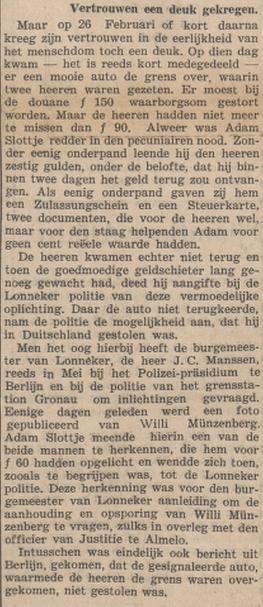 Rijksweg 15 wisselkantoor Adam Slottje krantenbericht 13-10-1933 (2).jpg