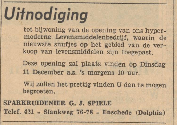 Slankweg 76-78 Sparkruidenier G.J. Spiele advertentie Tubantia 8-12-1956.jpg