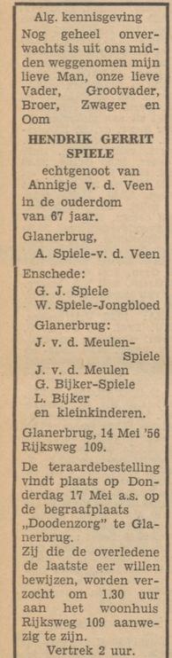 Rijksweg 109 H.G. Spiele overlijdensadvertentie Tubantia 15-5-1956.jpg