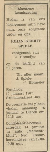 Gronausestraat 463 J.G. Spiele overlijdensadvertentie Tubantia 13-1-1967.jpg