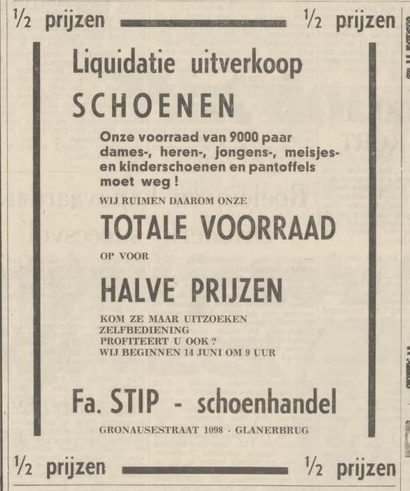 Gronausestraat 1098 Fa. Stip schoenhandel advertentie Tubantia 17-6-1967.jpg