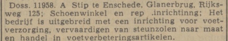 Rijksweg 125 Glanerbrug A. Stip schoenwinkel krantenbericht Tubantia 10-4-1941.jpg