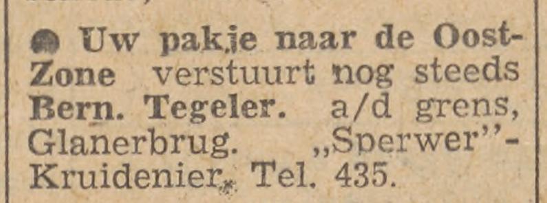 Rijksweg 9-11 Sperwer kruidenier Bern. Tegeler advertentie Tubantia 25-10-1961.jpg