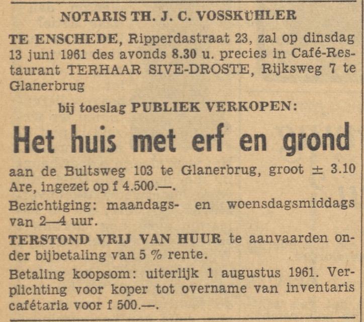 Rijksweg 7 cafe-restaurant Terhaar Sive-Droste advertentie Tubantia 3-6-1961.jpg