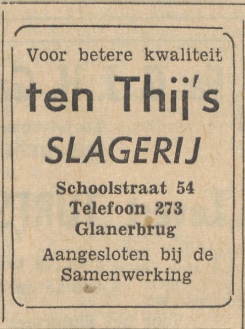 Schoolstraat 54 slagerij ten Thij advertentie Tubantia 19-12-1957.jpg