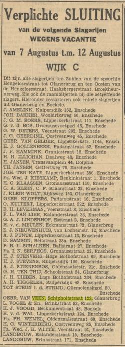 Schipholtstraat 122 slagerij Gebr. van Veen advertentie Tubantia 3-8-1950.jpg