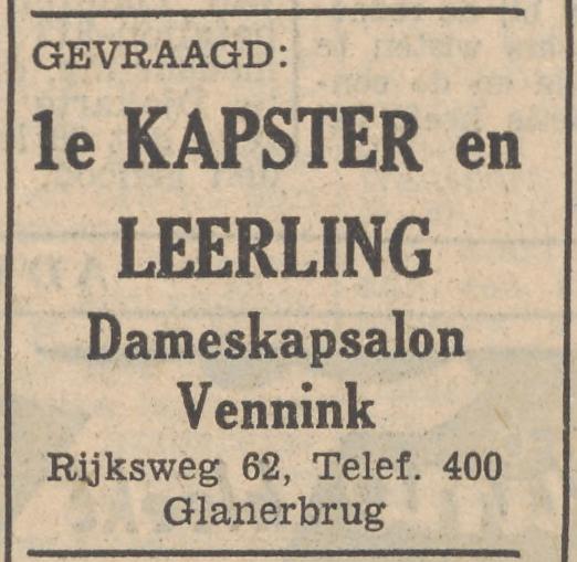 Rijksweg 62 Dameskapsalon Vennink advertentie Tubantia 2-5-1953.jpg