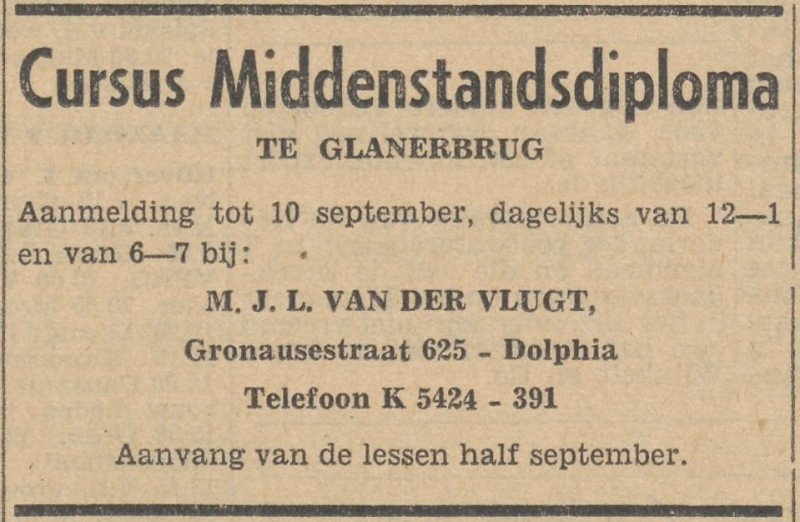 Gronausestraat 625 Dolphia M.J.L. van der Vlugt advertentie Tubantia 7-9-1957.jpg